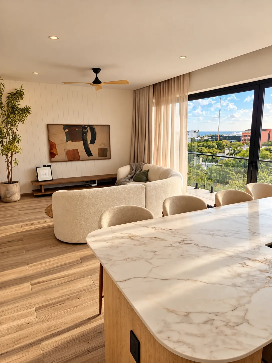Luna Residences living room with ocean view